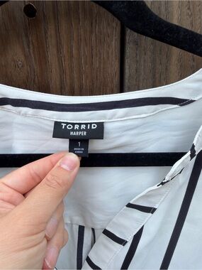 torrid Harper Vertical Stripe Button-Up Blouse in White and Black